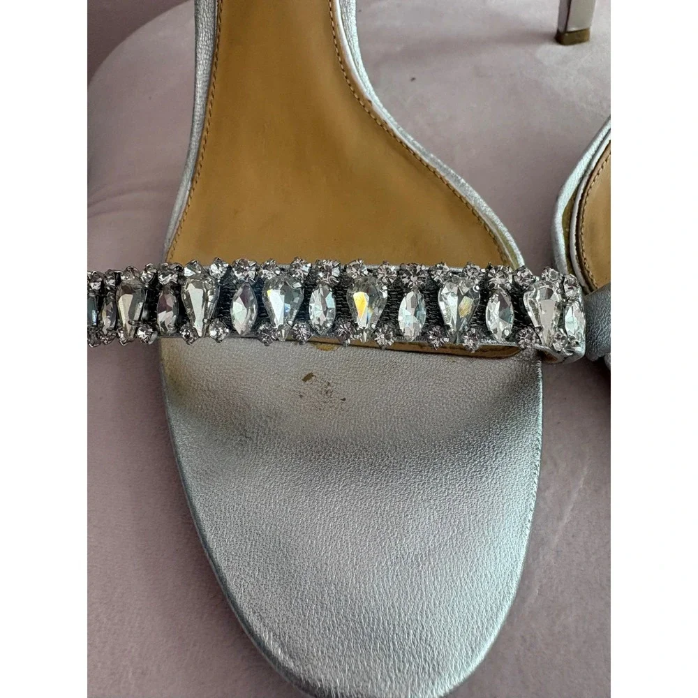 Badgley Mischka Silver Metallic Crystal Embellished Ankle‎ Strap Heels Size 10